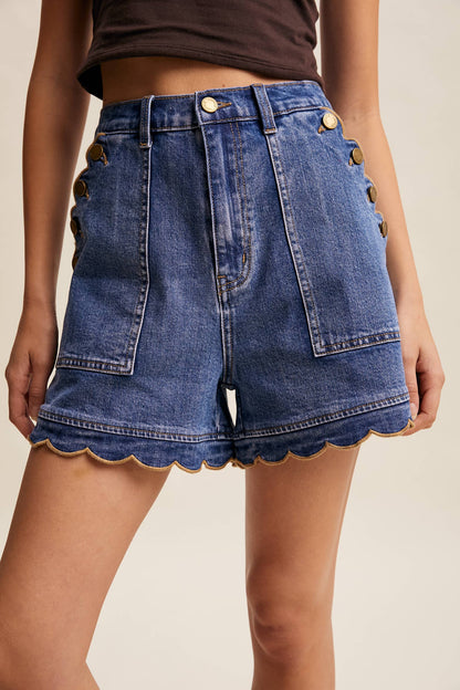Ella Scallop Denim Shorts