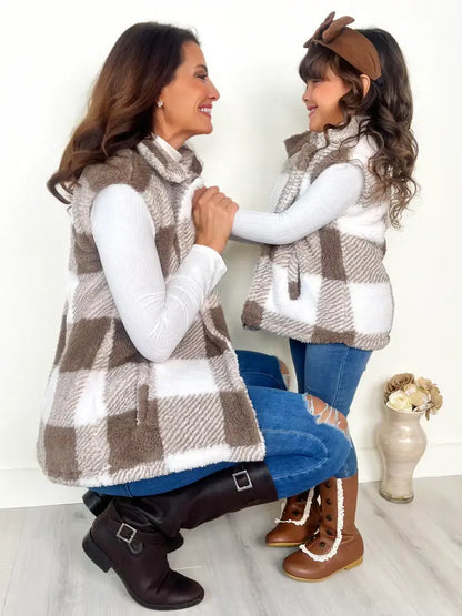 Mommy & Me Cozy Faux Fur Plaid Vest - Kids