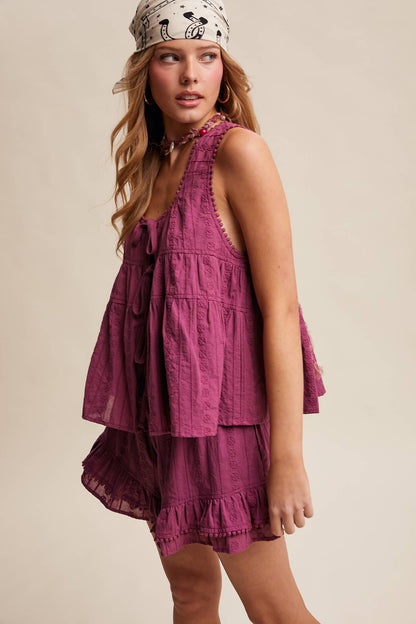 Orchid Embroidered Ruffle Shorts