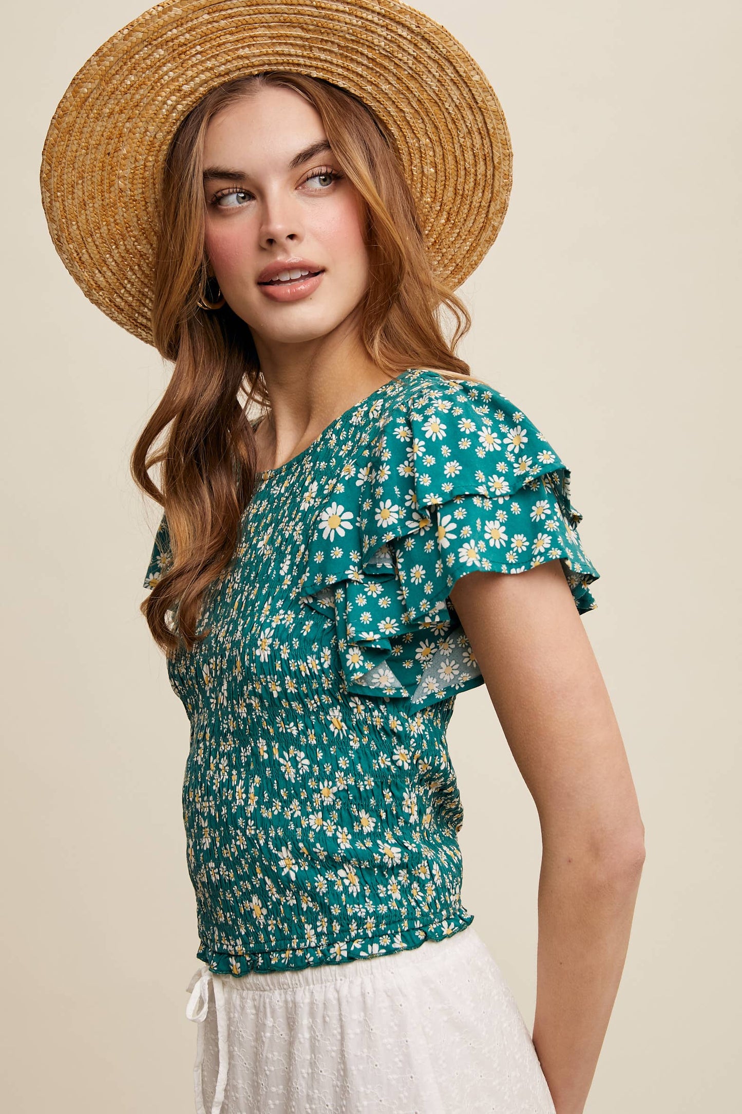 Daisy Smocked Ruffle Sleeve Top