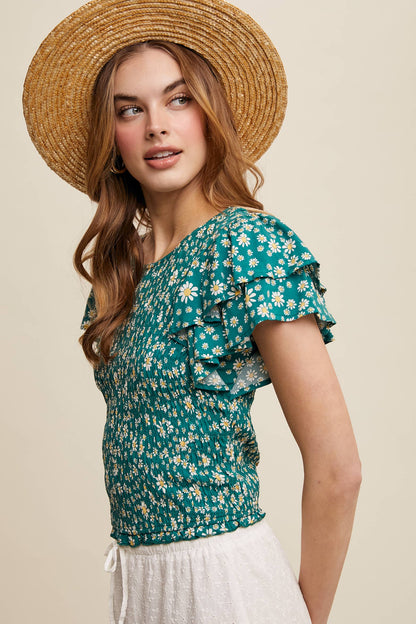 Daisy Smocked Ruffle Sleeve Top