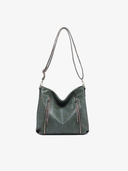 Mina Distressed Hobo Bag - Tan/Grey