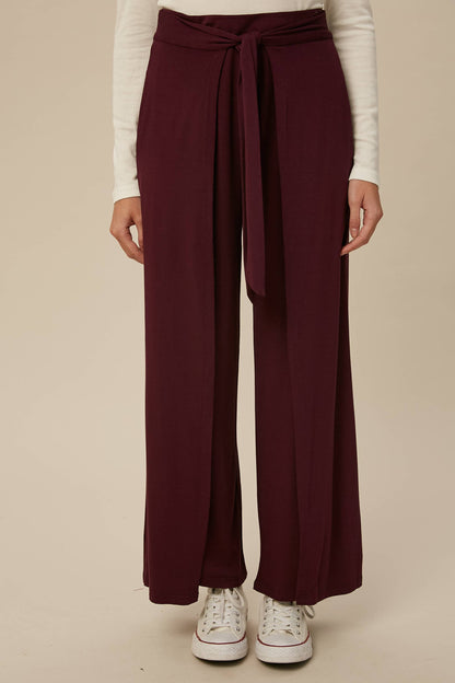 Cranberry Wrap Front Wide Leg Pants