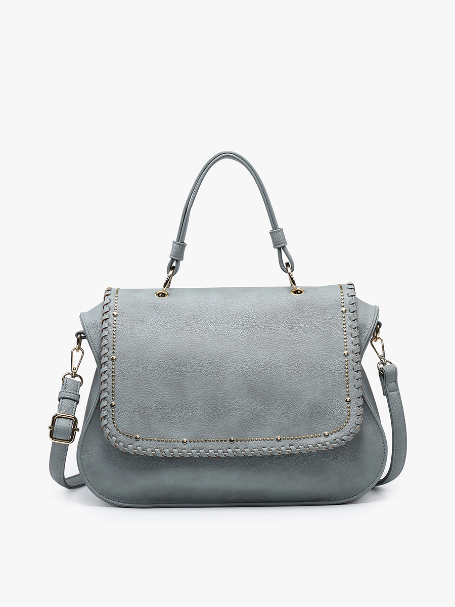 Cricket Studded Flapover Hobo Bag - Black