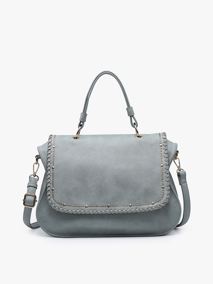 Cricket Studded Flapover Hobo Bag - Blue