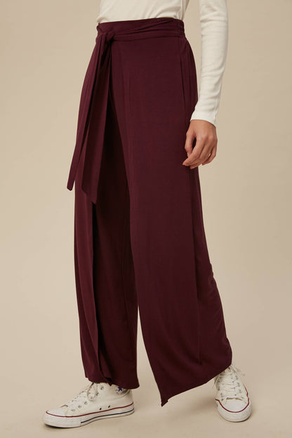Cranberry Wrap Front Wide Leg Pants