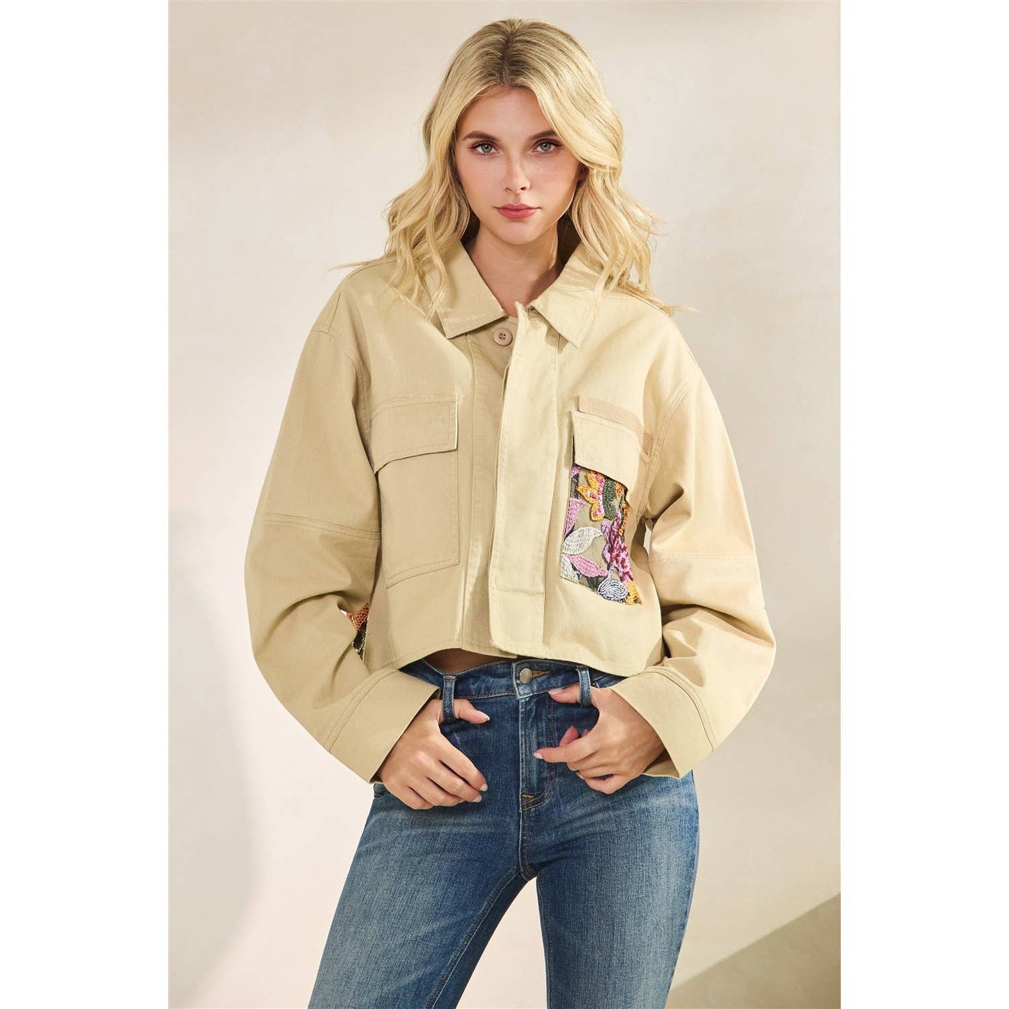 Genevieve Floral Lace Denim Jacket