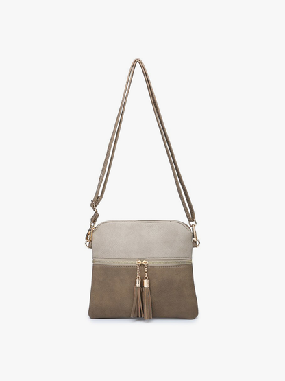 Tara Double Zip Crossbody- Cow