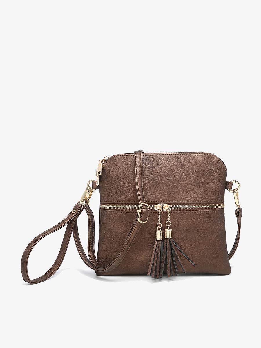 Tara Double Zip Crossbody- Cow