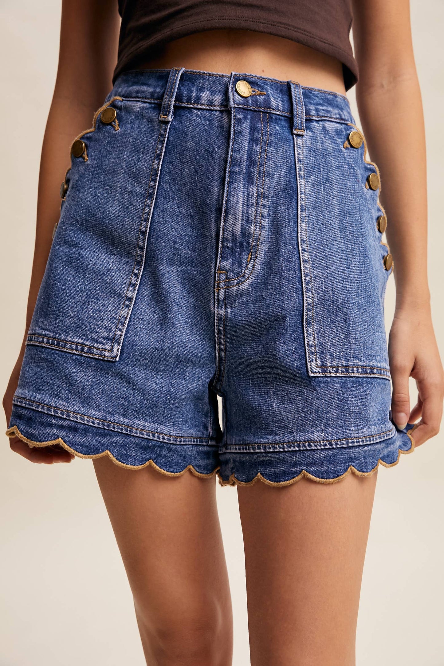 Ella Scallop Denim Shorts