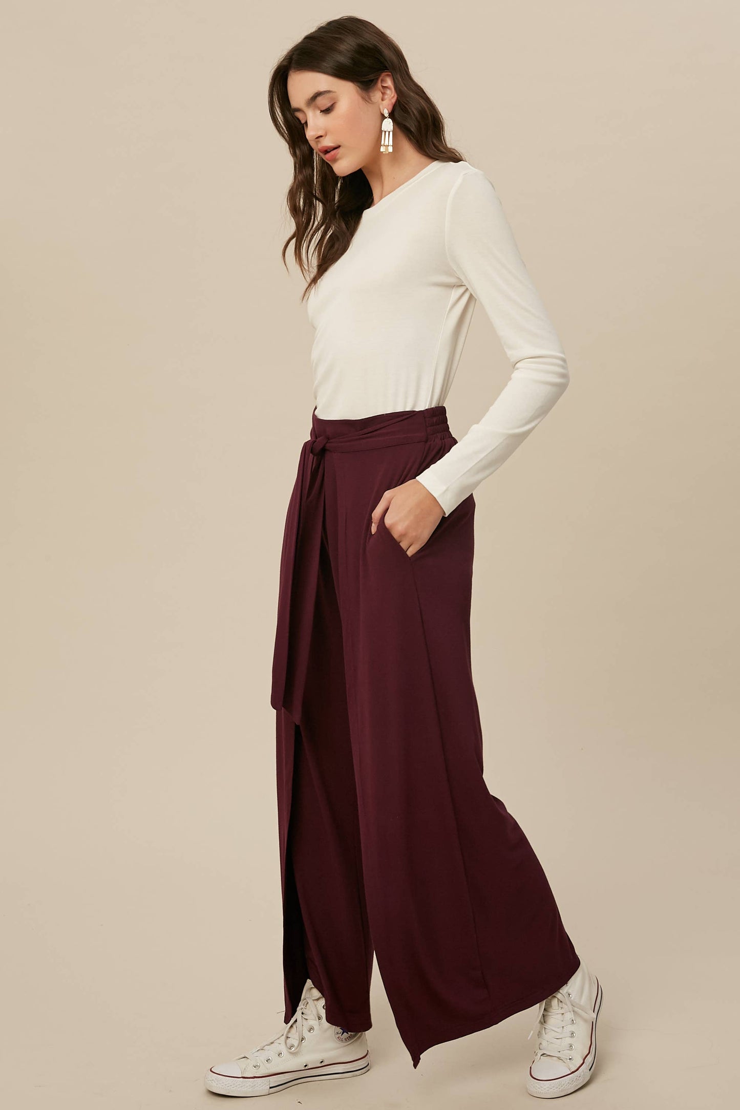Cranberry Wrap Front Wide Leg Pants