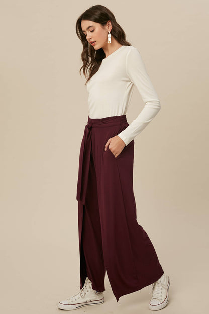 Cranberry Wrap Front Wide Leg Pants