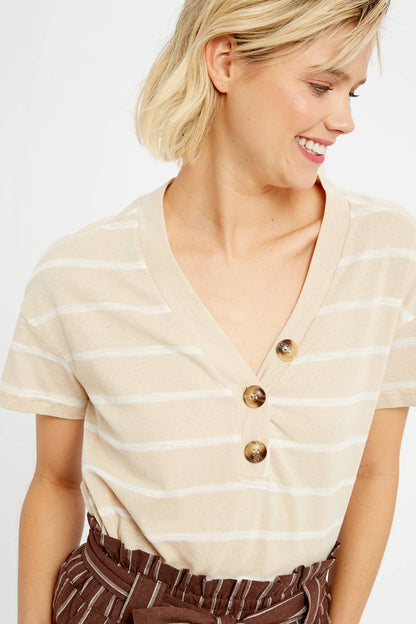 Kelly Button V-Neck Tee