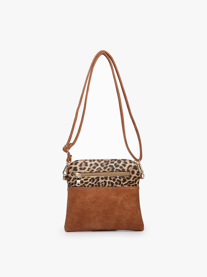 Tara Double Zip Crossbody- Cow