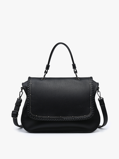 Cricket Studded Flapover Hobo Bag - Black