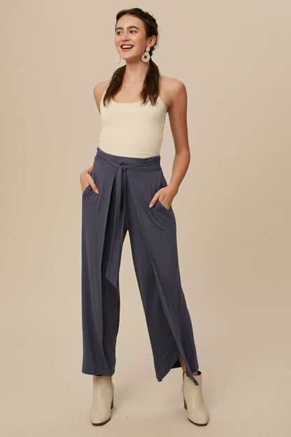 Cranberry Wrap Front Wide Leg Pants