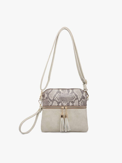 Tara Double Zip Crossbody - Cocoa Pearl
