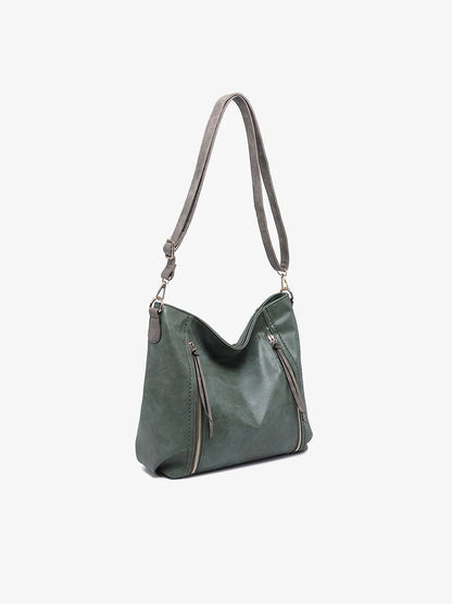 Mina Distressed Hobo Bag - Olive/Brown