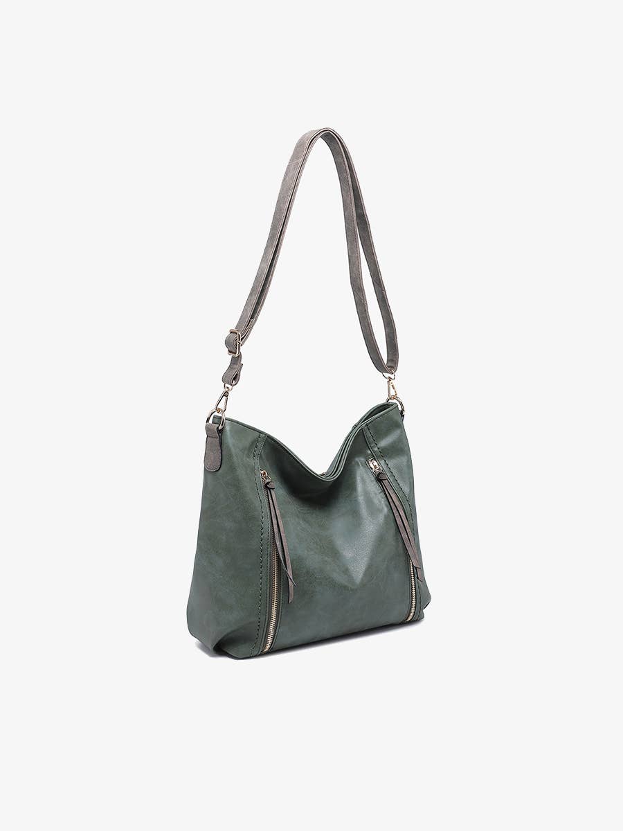 Mina Distressed Hobo Bag - Tan/Grey