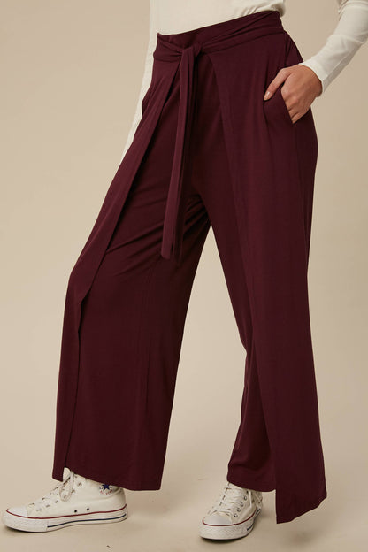 Cranberry Wrap Front Wide Leg Pants