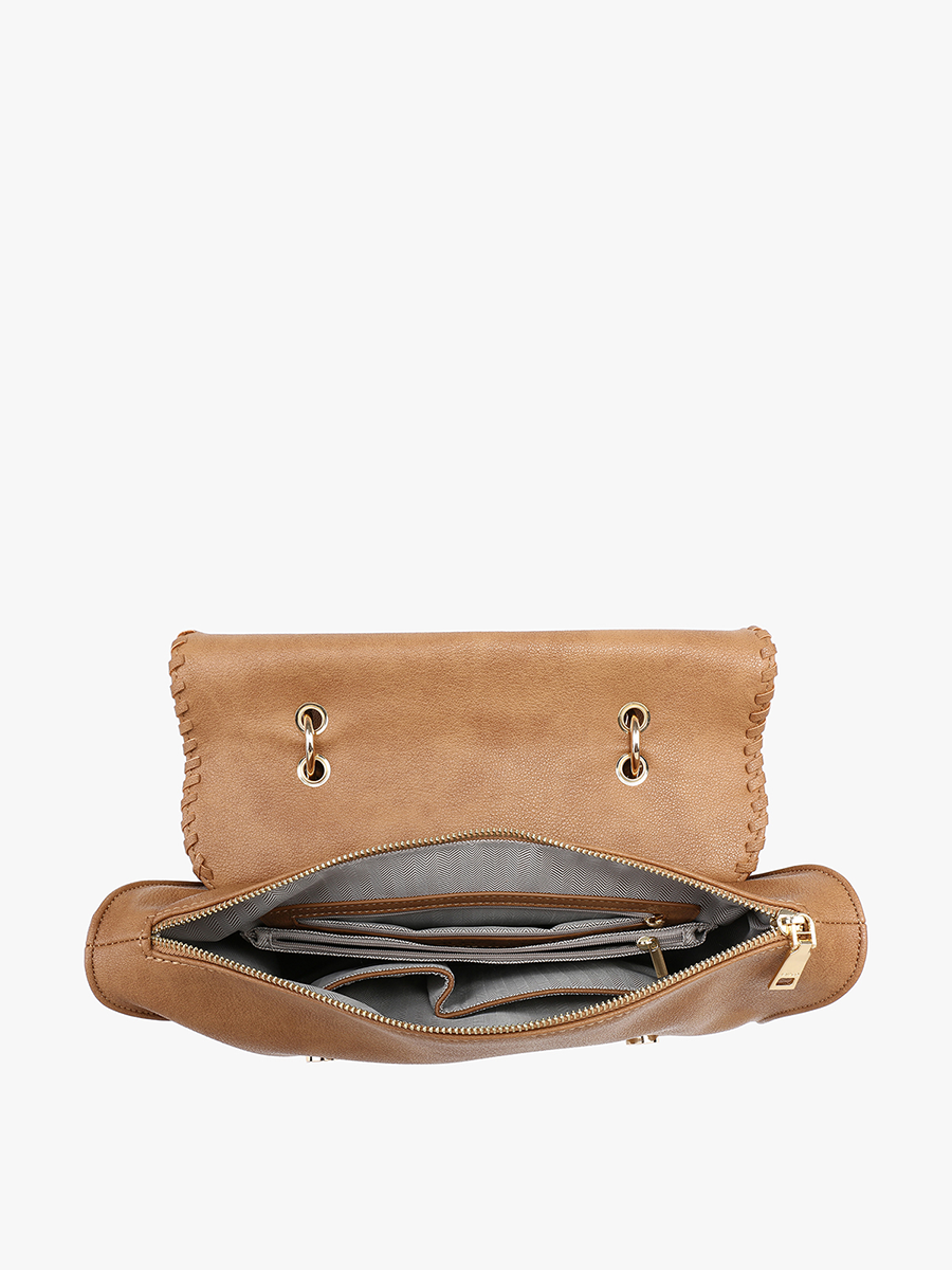 Cricket Studded Flapover Hobo Bag - Brown