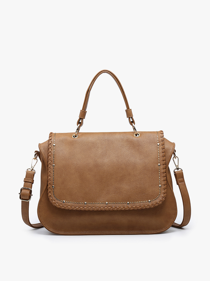 Cricket Studded Flapover Hobo Bag - Brown