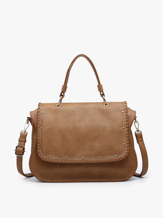 Cricket Studded Flapover Hobo Bag - Brown