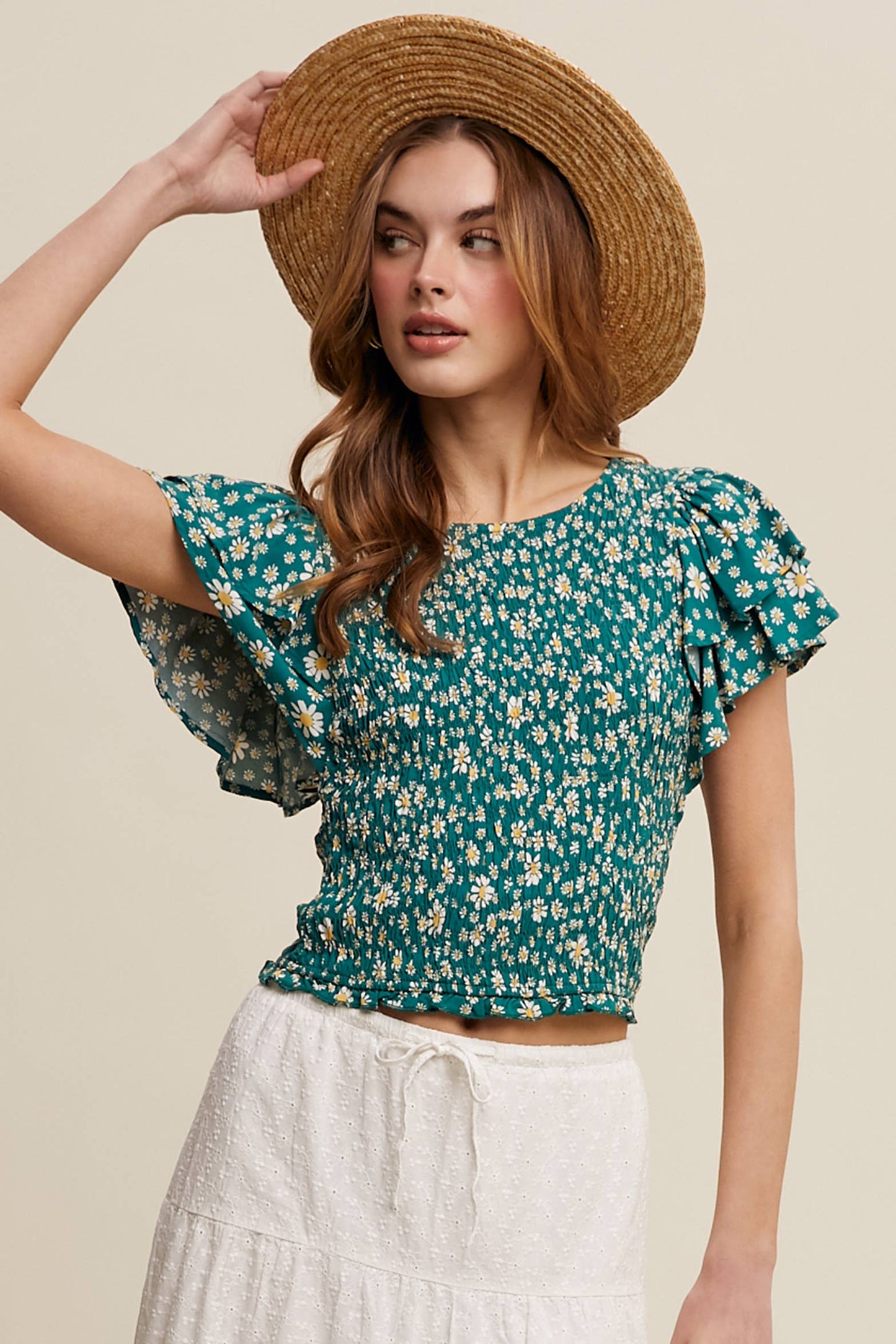 Daisy Smocked Ruffle Sleeve Top