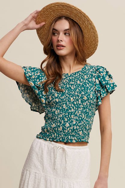 Daisy Smocked Ruffle Sleeve Top