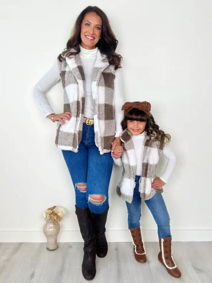Mommy & Me Cozy Faux Fur Plaid Vest - Kids