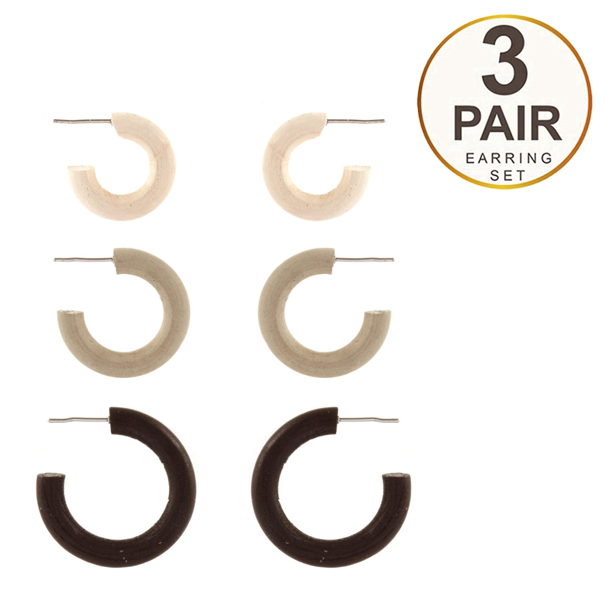 Set of 3 Neutral Wood Hoop Earrings