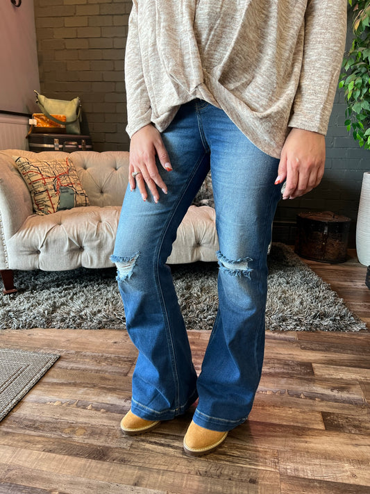 Theresa Distressed Flare Jeans