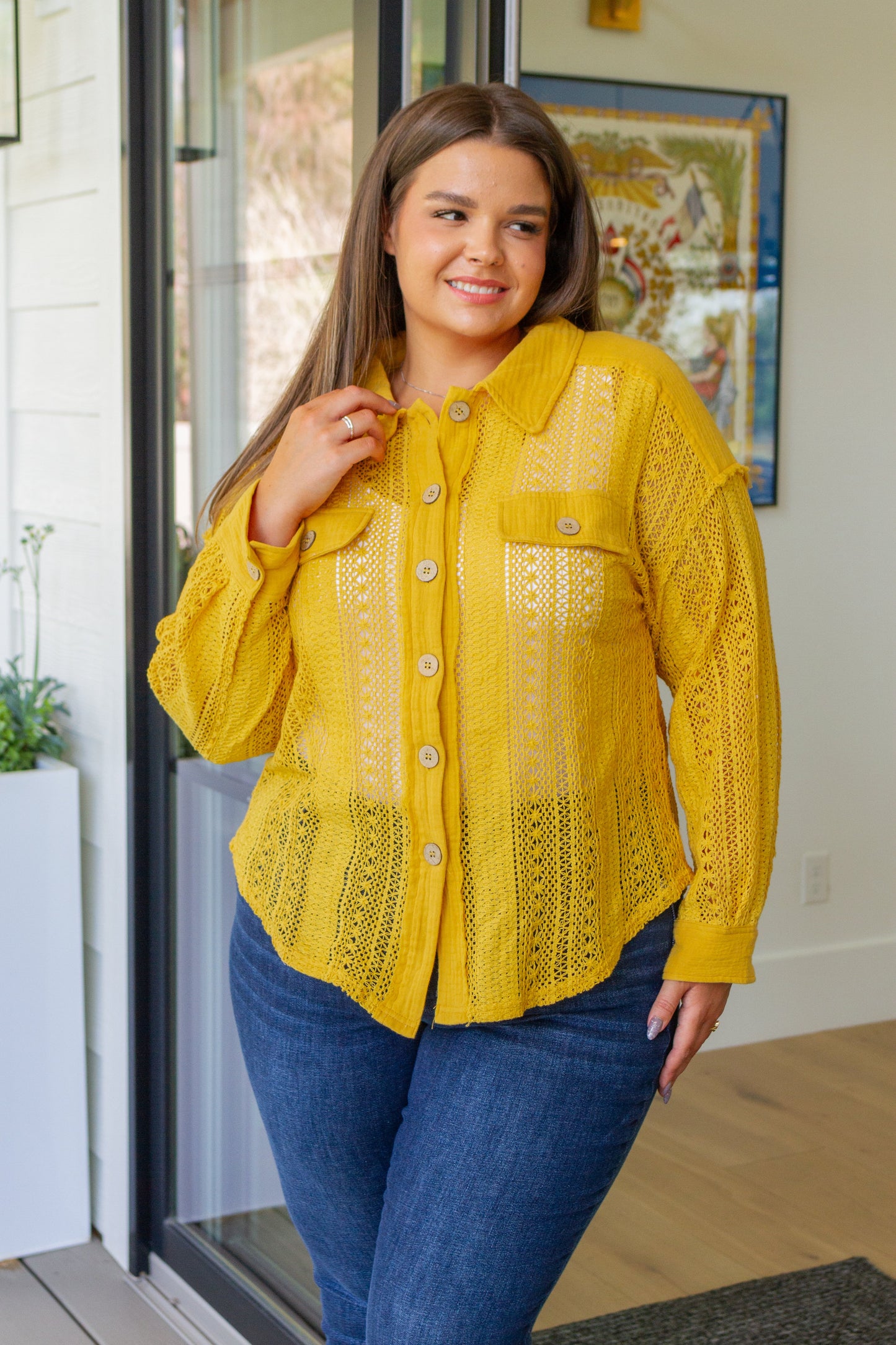 Sweeter Than Nectar Lace Button Down - Honey